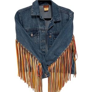 Scully denim fringe western jacket women’s small S orange yellow Jean cowgirl